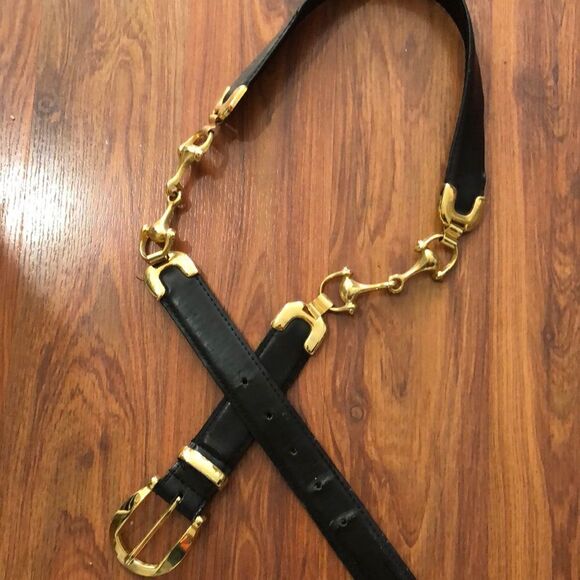 Vintage black leather Horse bit snaffle black and gold belt - Picture 11 of 11
